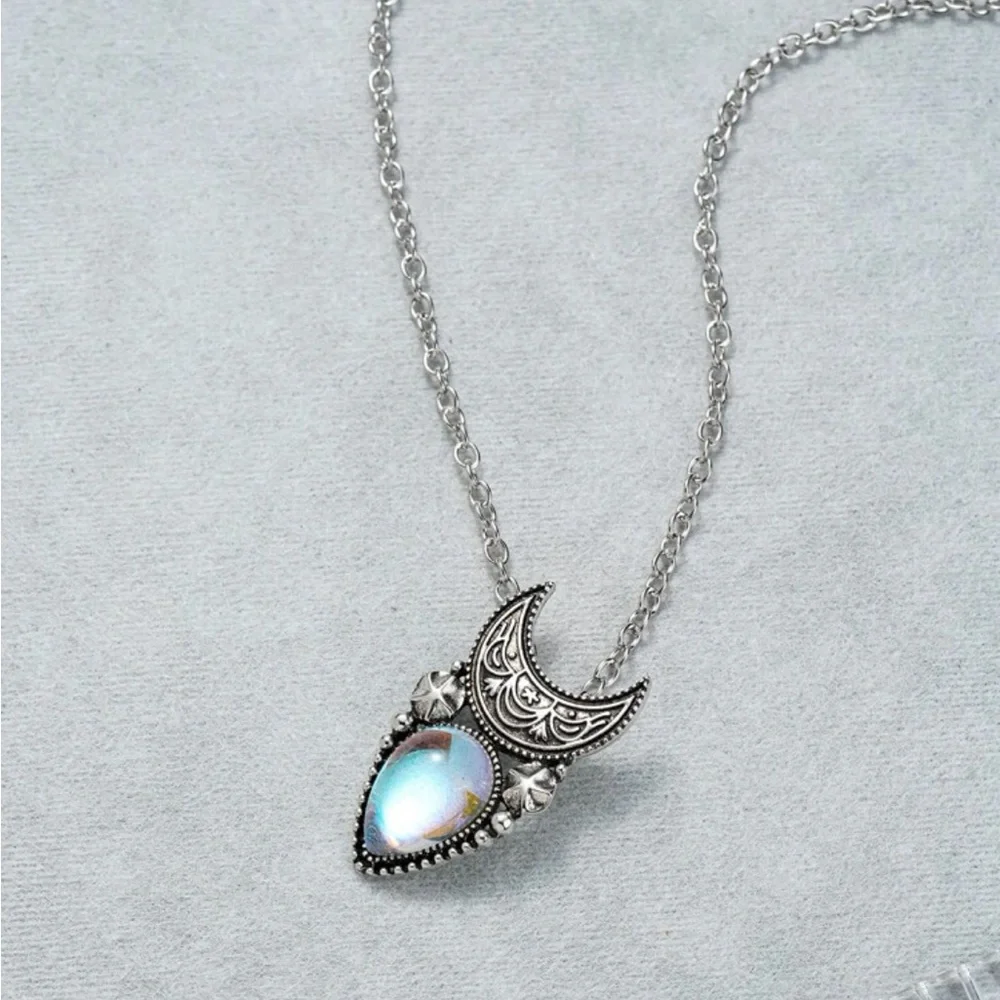 Moonstone & Water-drop Charm Necklace